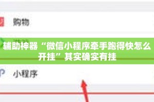 辅助神器“微信小程序牵手跑得快怎么开挂”其实确实有挂