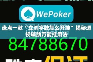 盘点一款“立鸿字牌怎么开挂”揭秘透视辅助万能挂用法