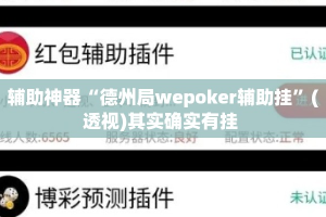 辅助神器“德州局wepoker辅助挂”(透视)其实确实有挂 