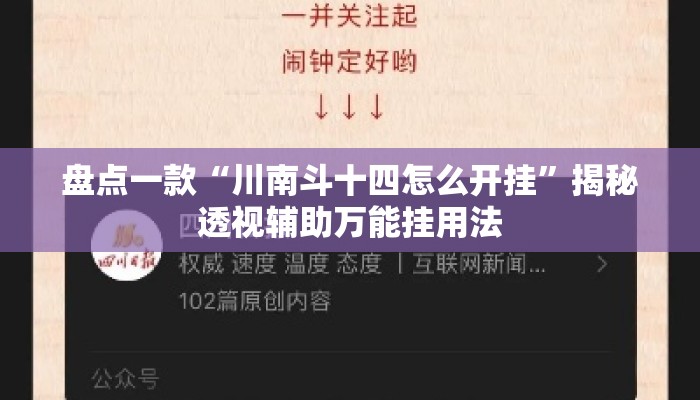 盘点一款“川南斗十四怎么开挂”揭秘透视辅助万能挂用法