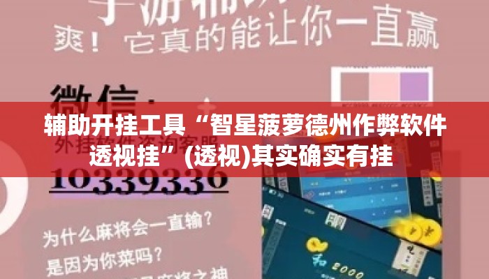 辅助开挂工具“智星菠萝德州作弊软件透视挂”(透视)其实确实有挂 