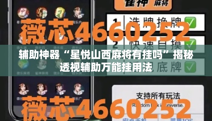 辅助神器“星悦山西麻将有挂吗”揭秘透视辅助万能挂用法