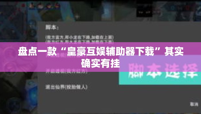 盘点一款“皇豪互娱辅助器下载”其实确实有挂