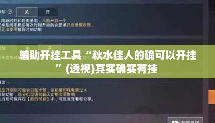 辅助开挂工具“秋水佳人的确可以开挂”(透视)其实确实有挂 