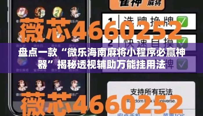 盘点一款“微乐海南麻将小程序必赢神器”揭秘透视辅助万能挂用法