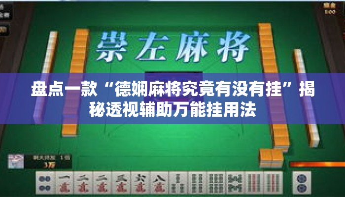 盘点一款“德娴麻将究竟有没有挂”揭秘透视辅助万能挂用法