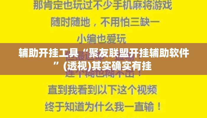 辅助开挂工具“聚友联盟开挂辅助软件	”(透视)其实确实有挂 