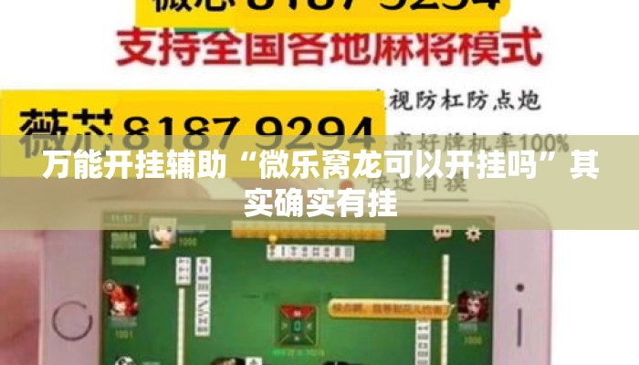 万能开挂辅助“微乐窝龙可以开挂吗”其实确实有挂