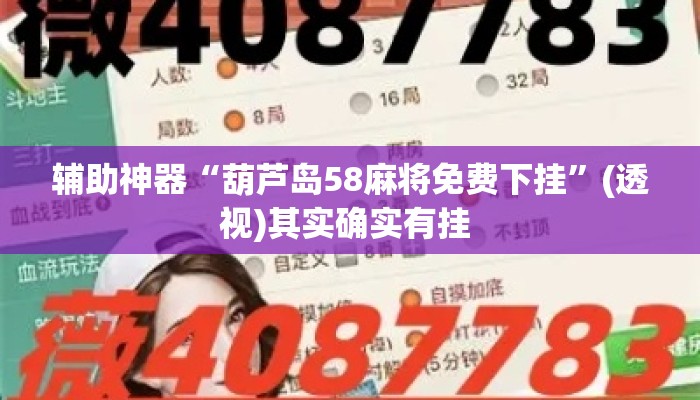 辅助神器“葫芦岛58麻将免费下挂”(透视)其实确实有挂 