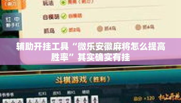辅助开挂工具“微乐安徽麻将怎么提高胜率”其实确实有挂