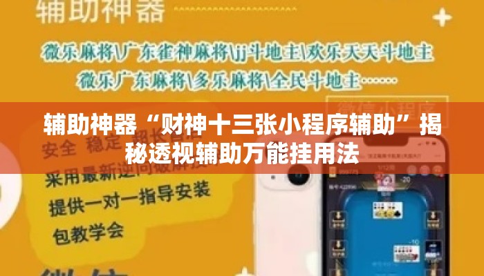 辅助神器“财神十三张小程序辅助”揭秘透视辅助万能挂用法