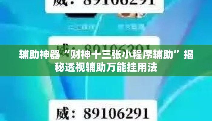 辅助神器“财神十三张小程序辅助”揭秘透视辅助万能挂用法
