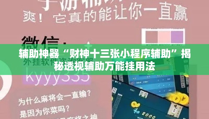 辅助神器“财神十三张小程序辅助”揭秘透视辅助万能挂用法