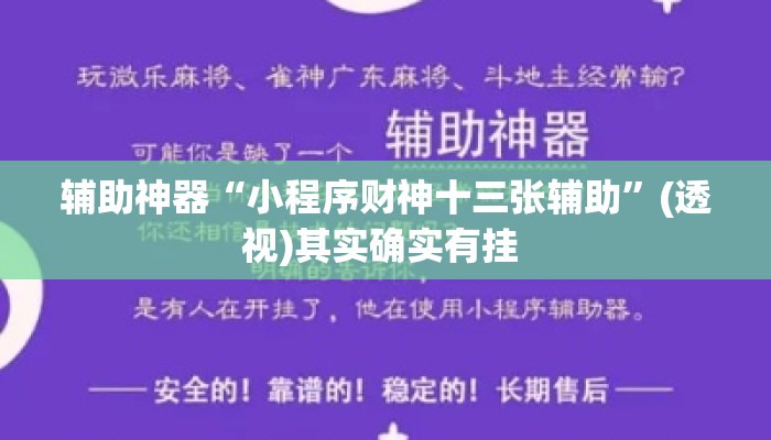 辅助神器“小程序财神十三张辅助”(透视)其实确实有挂 