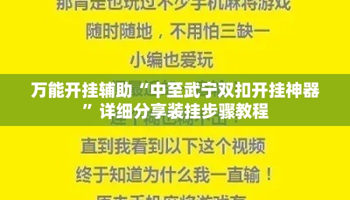 万能开挂辅助“中至武宁双扣开挂神器	”详细分享装挂步骤教程