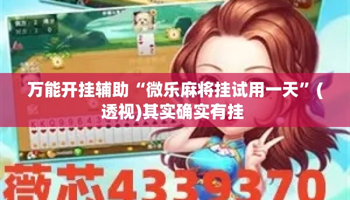 万能开挂辅助“微乐麻将挂试用一天”(透视)其实确实有挂 