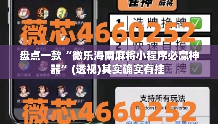 盘点一款“微乐海南麻将小程序必赢神器	”(透视)其实确实有挂 