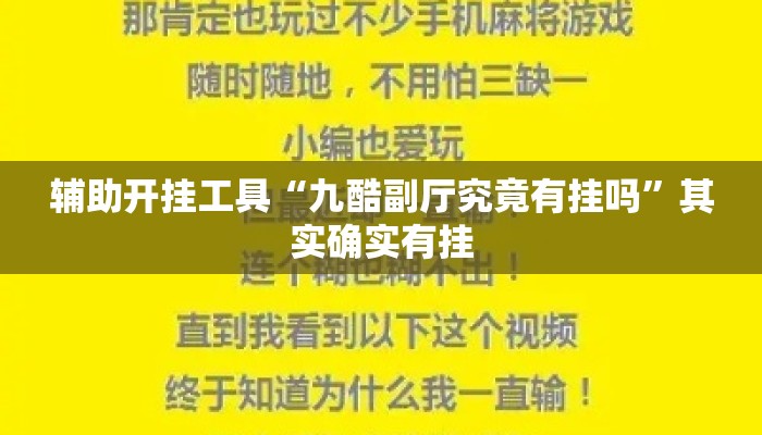 辅助开挂工具“九酷副厅究竟有挂吗	”其实确实有挂