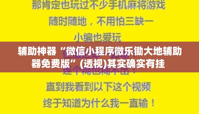 辅助神器“微信小程序微乐锄大地辅助器免费版	”(透视)其实确实有挂 