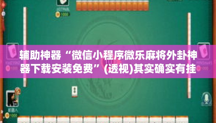 辅助神器“微信小程序微乐麻将外卦神器下载安装免费	”(透视)其实确实有挂 