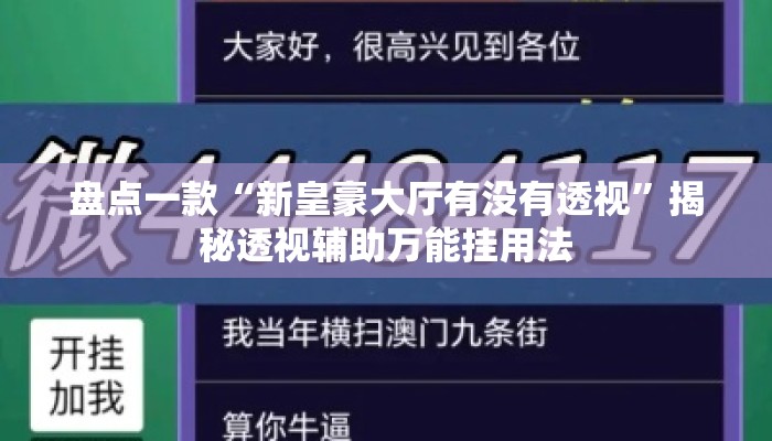 盘点一款“新皇豪大厅有没有透视”揭秘透视辅助万能挂用法