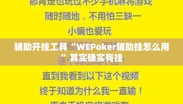 辅助开挂工具“WEPoker辅助挂怎么用	”其实确实有挂
