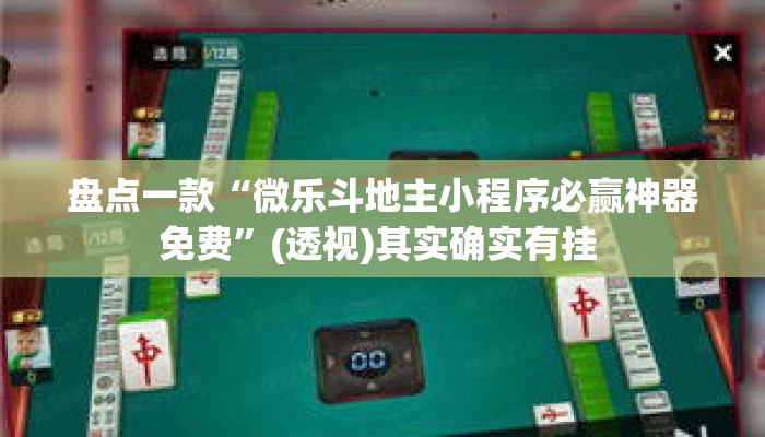 盘点一款“微乐斗地主小程序必赢神器免费”(透视)其实确实有挂 