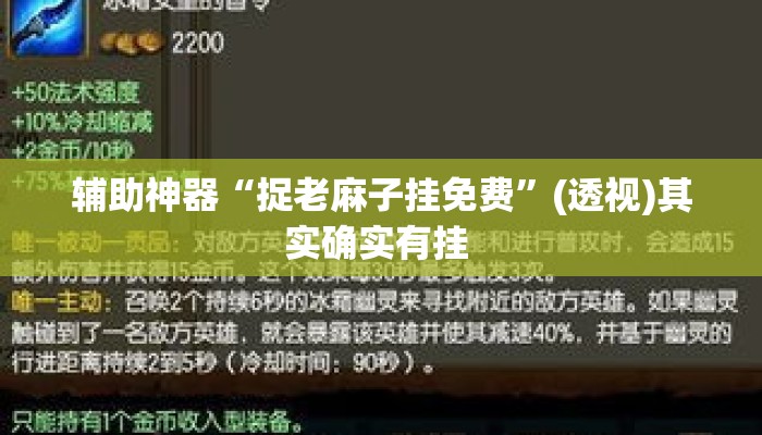辅助神器“捉老麻子挂免费	”(透视)其实确实有挂 