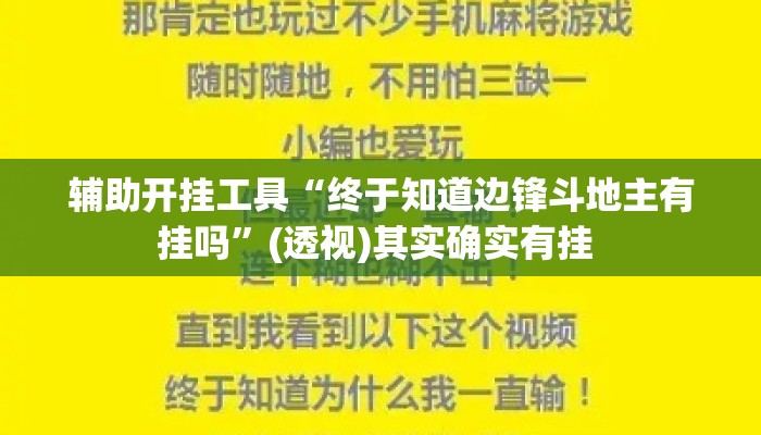 辅助开挂工具“终于知道边锋斗地主有挂吗”(透视)其实确实有挂 