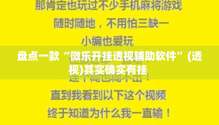 盘点一款“微乐开挂透视辅助软件	”(透视)其实确实有挂 
