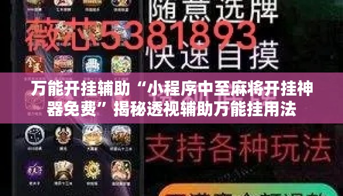 万能开挂辅助“小程序中至麻将开挂神器免费	”揭秘透视辅助万能挂用法