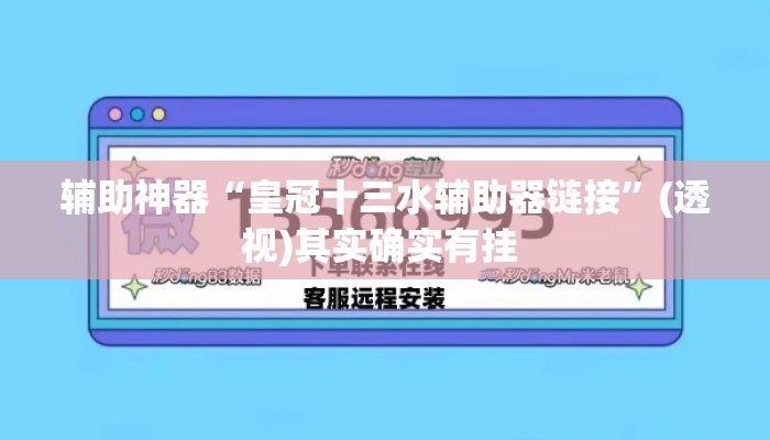 辅助神器“皇冠十三水辅助器链接”(透视)其实确实有挂 