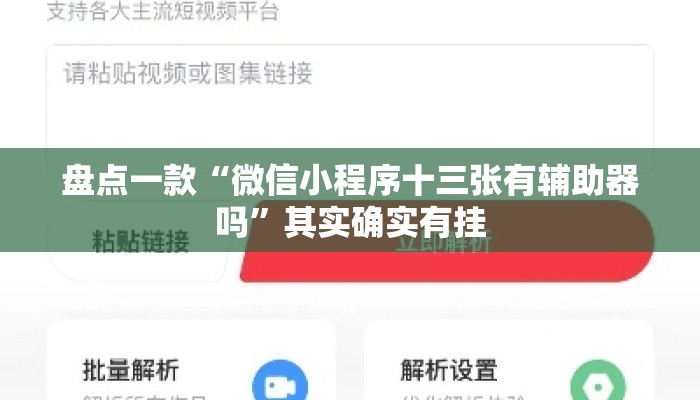 盘点一款“微信小程序十三张有辅助器吗	”其实确实有挂