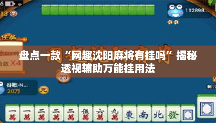 盘点一款“网趣沈阳麻将有挂吗	”揭秘透视辅助万能挂用法