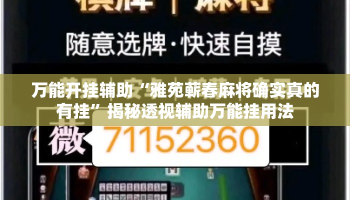 万能开挂辅助“雅苑蕲春麻将确实真的有挂”揭秘透视辅助万能挂用法