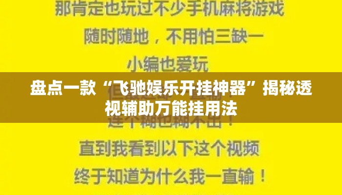 盘点一款“飞驰娱乐开挂神器	”揭秘透视辅助万能挂用法