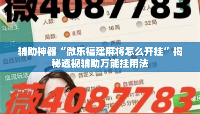 辅助神器“微乐福建麻将怎么开挂”揭秘透视辅助万能挂用法