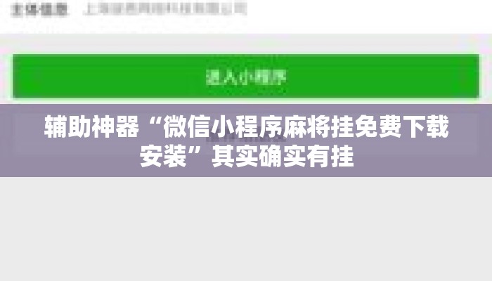 辅助神器“微信小程序麻将挂免费下载安装	”其实确实有挂