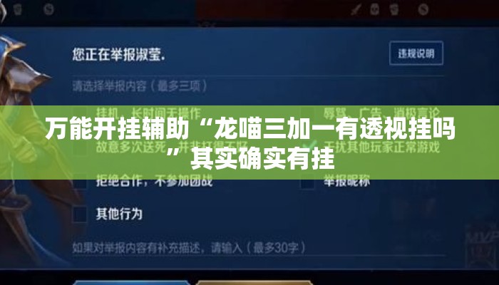 万能开挂辅助“龙喵三加一有透视挂吗”其实确实有挂