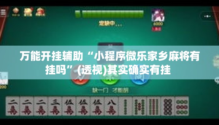 万能开挂辅助“小程序微乐家乡麻将有挂吗”(透视)其实确实有挂 